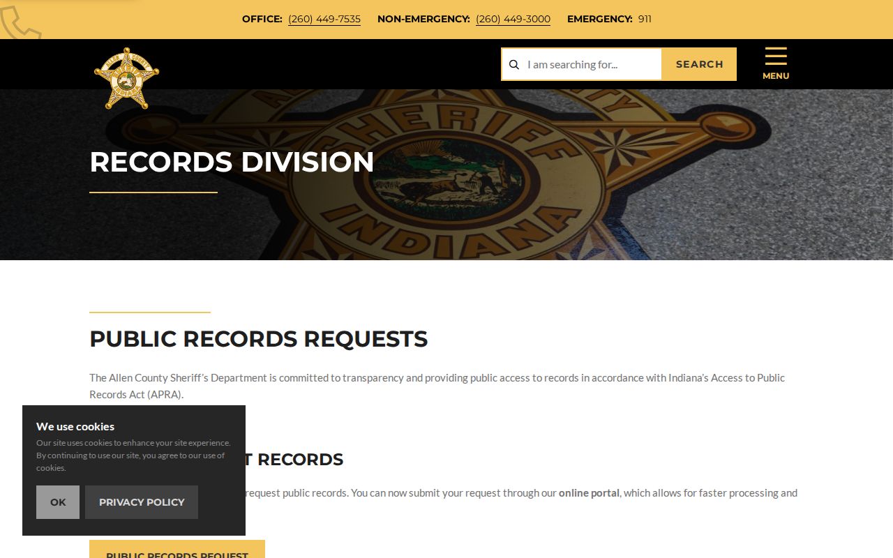 Allen County traffic warrant Sheriff records request route