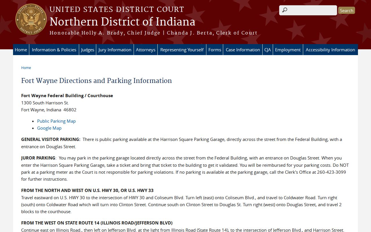Federal courthouse visitor information for Allen County warrant inquiries
