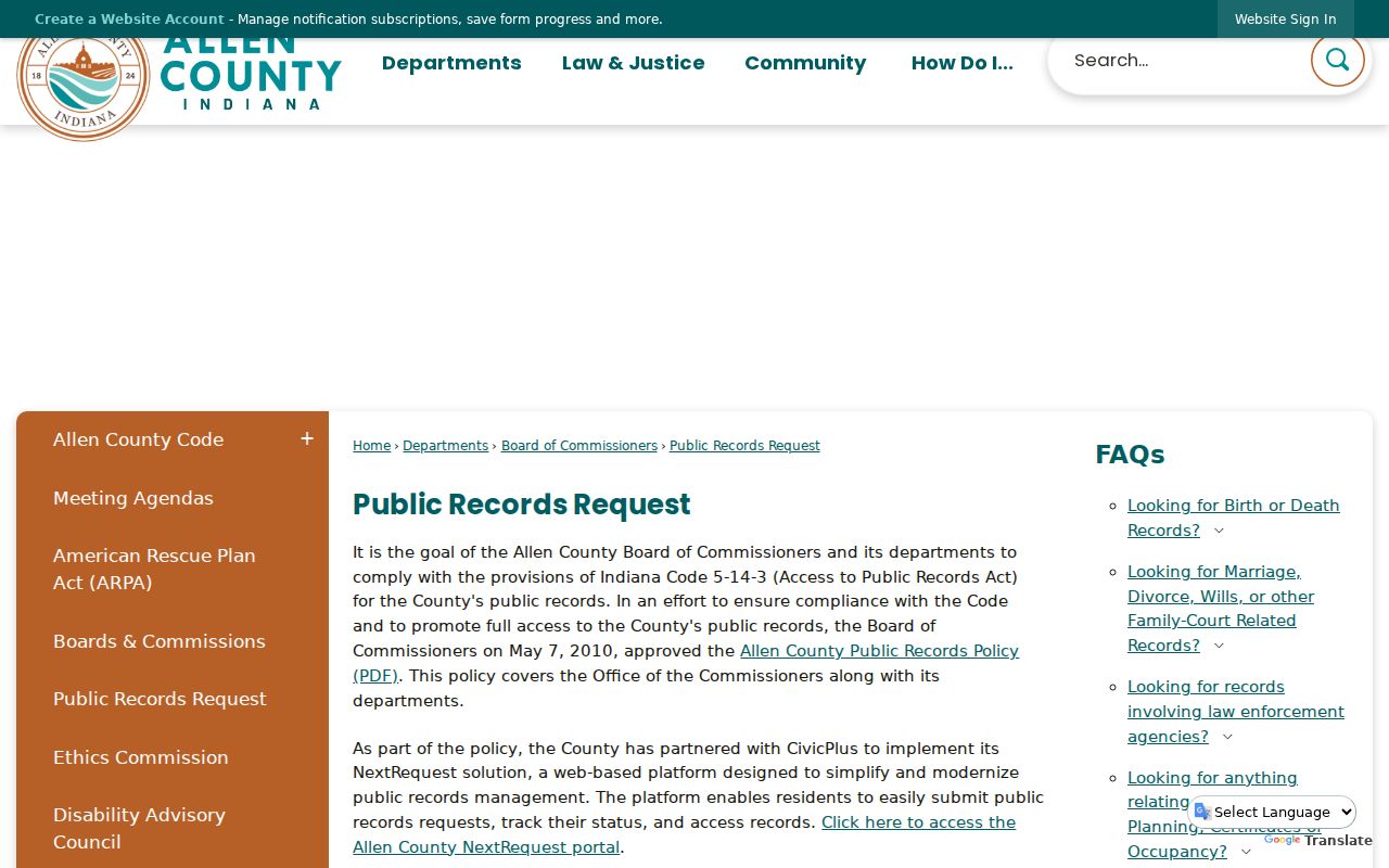 Allen County APRA routing for warrant-related public records