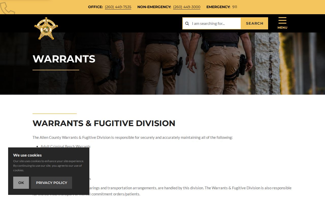 Allen County Sheriff warrant categories and surrender instructions